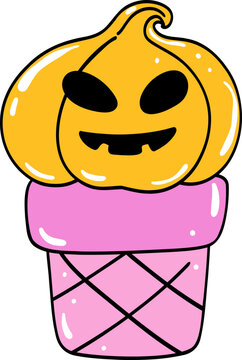 Ice Cream pumpkin Halloween  Doodle Hand drawing 