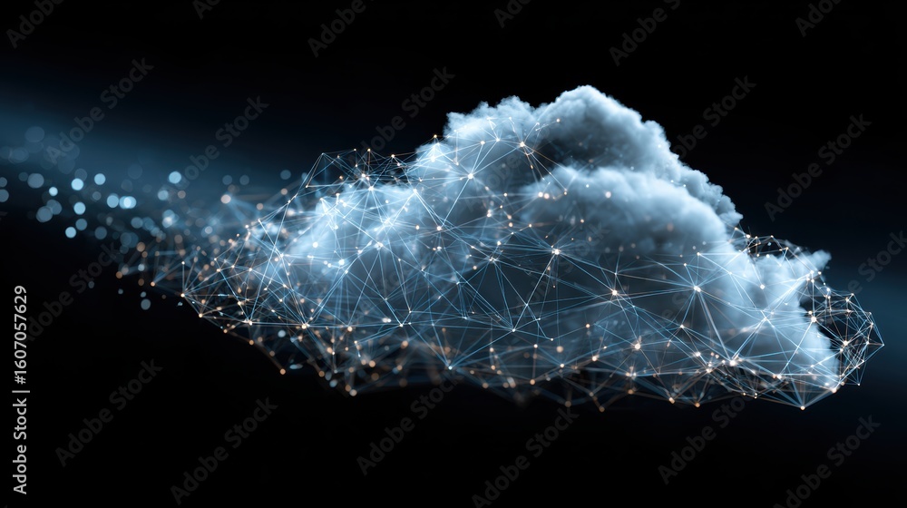 Poster a digital representation of a cloud network, illustrating data connectivity in a modern tech landsca