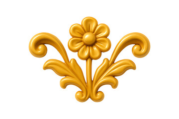 Golden Decorative Flower Scroll 3D Render Isolated on a Transparent Background