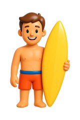 3D Surfer Boy with Surfboard Icon Isolated on a Transparent Background