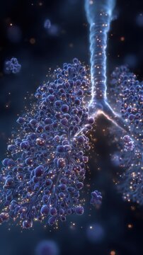 Visual representation of airborne farm dust particles entering respiratory system triggering hypersensitivity reaction in lungs.