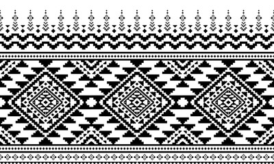 Aztec tribal geometric Pixel Art pattern ethnic Mexican style Traditional folk art design Black and White for textile, fabric, carpet, background, fashion