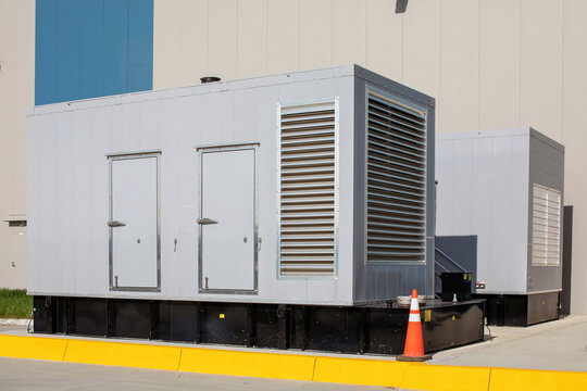 Standby diesel generators outside warehouse