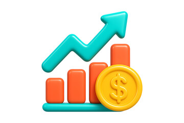 3D Financial Growth Chart with Dollar Symbol Isolated on a Transparent Background