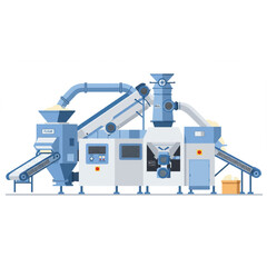 Modern industrial flour milling machinery processing grain for food production in a clean factory setting
