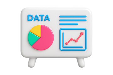 3D Data Analysis Board with Charts Isolated on a Transparent Background