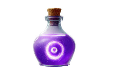 A dark purple potion in a glass bottle, glowing circle
