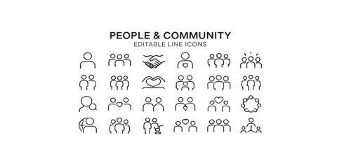 Print  People & Community line editable icon set. Human Icon set. Containing People, social, diversity, relationships, group, family, human, team, community, and more. Vector illustartion