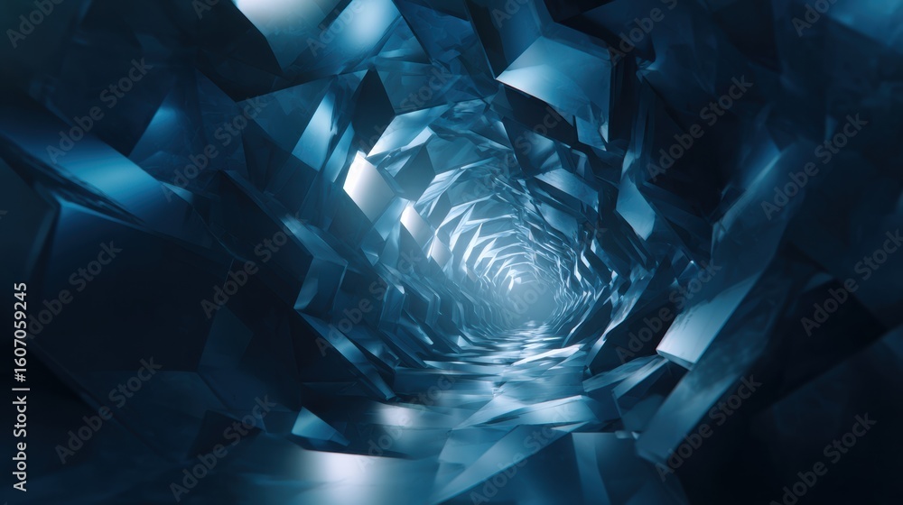 Aufkleber a mesmerizing abstract tunnel composed of crystalline structures, illustrating depth and illuminatio
