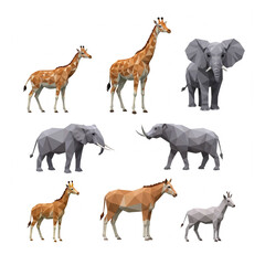 Fototapeta premium Majestic African Wildlife Collection Geometric Style Giraffes Elephants Rhino and Antelope