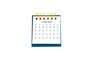 February 2026 blank desk calendar stand on white color background.