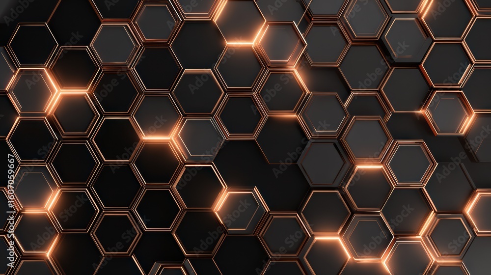Poster a modern hexagonal pattern with glowing edges, perfect for backgrounds and graphic design projects.