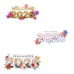 Celebrate new beginnings with vibrant floral 'Welcome 2026' designs, perfect for festive greetings and invitations.