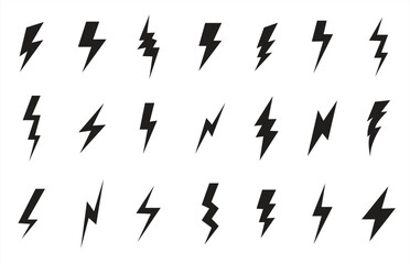 Lightning icon set, Black thunder and electric energy symbol concept, Vector illustration

