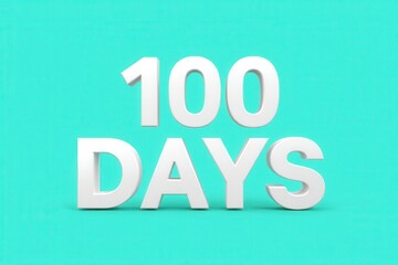 A Bold 3D Representation of '100 Days' in Elegant White Typography Against a Vibrant Turquoise Background, Perfect for Celebratory Themes