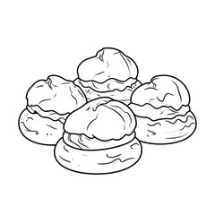 Hand-drawn illustration of four puffy cream puffs or profiteroles in a clean line art style.
