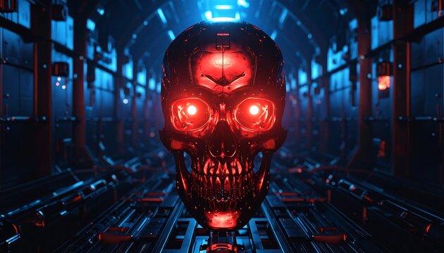Sci-fi skull in futuristic corridor - Powered by Adobe