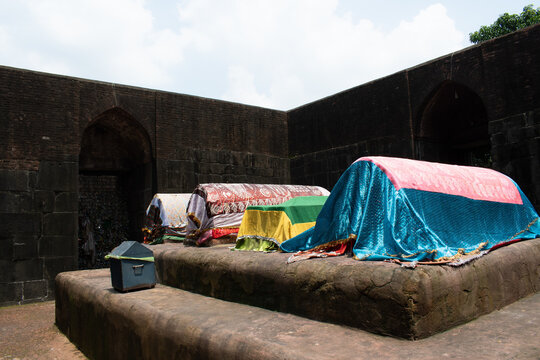 colorful grave cloth or tomb covering at ancient historic  "zafar khan ghazi dargah" at bansberia, west bengal, india