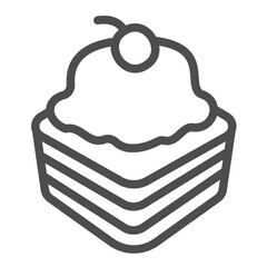 Puff pastry line icon, desert sweets concept. Vector graphics. Fresh cupcake with cream and cherry sign on white background, outline style icon for mobile or web design.