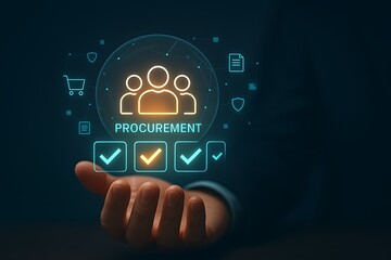 Digital procurement process with teamwork and successful checklist