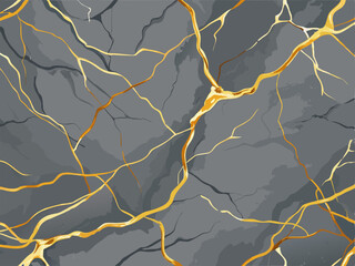 Gray marble with golden veins background. Vector illustration.