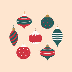 Christmas ornaments on isolated background.Vector illustration cartoon flat style
