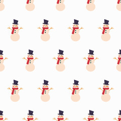 Seamless snowman vector pattern. Christmas background design.