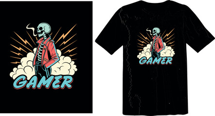Cool Skeleton Gamer T-Shirt Design