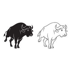 Resilience Expressed - Buffalo Contour Duo - Minimalist Silhouette and Lineart for Vector Use - Buffalo silhouette - Buffalo lineart - Buffalo vector - vector set of Buffalo

