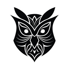 Tribal Style Owl Mask with Glowing Red Eyes and Floral Accents