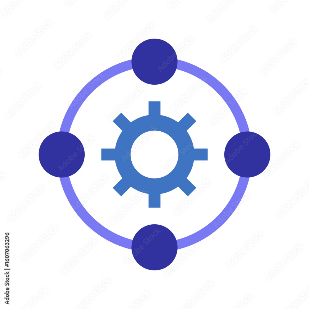 Poster abstract network system with central gear and connected nodes