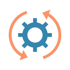 Blue gear with orange circular arrows indicating process or workflow