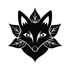 Stylized Fox Face with Christmas Flower Ornament Design Illustration