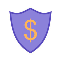 Purple shield with orange dollar sign symbolizing financial security and protection