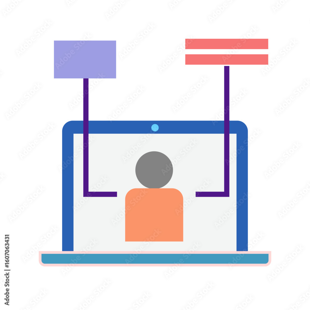Aufkleber digital communication and data transfer concept with laptop and abstract elements