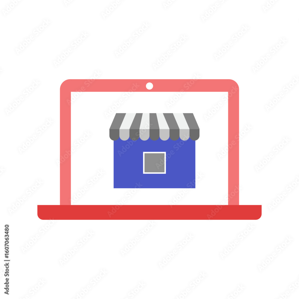 Aufkleber laptop displaying a storefront with awning and window