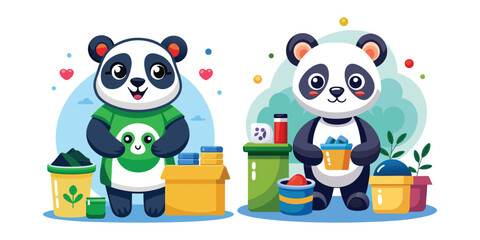 Friendly Panda Hosting a Charity Drive Vector Illustration – Cute Cartoon Animal Supporting Fundraiser, Volunteering, and Community Service Concept for Kindness and Social Awareness Designs