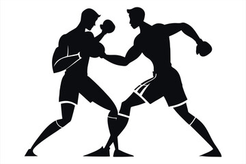 Silhouetted boxers engaged in a fierce match, their bodies captured in motion, representing competition and combat sports