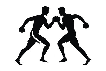 Silhouetted boxers in a confrontational pose, ready to engage, highlighting the power and determination in the sport of boxing