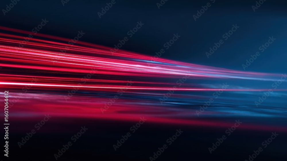 Poster a vibrant display of dynamic light trails in red and blue, showcasing motion and energy in a modern 