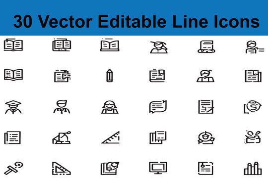 Education and learning themed vector line icon set.