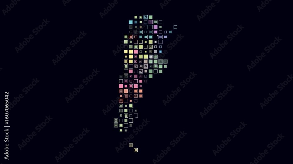Poster argentina dotted animation. shape of the country build of pulsating colored dots. large size square 