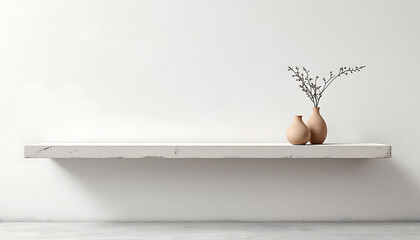Minimalist Home Decor: White Shelf with Beige Vases and Dried Flowers in Modern Interior
