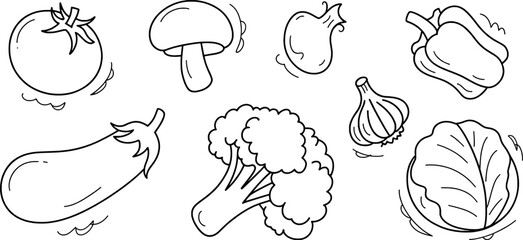 Tomato mushroom onion pepper eggplant broccoli garlic cabbage collection vector