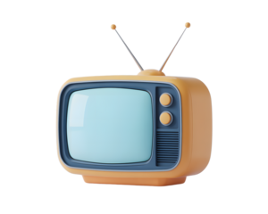 Retro Cartoon Television Set with Antenna in Orange and Blue Colors Rendered 3D Model on transparent background