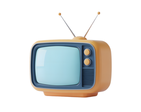 Retro Cartoon Television Set with Antenna in Orange and Blue Colors Rendered 3D Model on transparent background