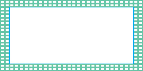 Rectangle frame with checkered print on borders. Rectangular vignette with checkerboard, race flag or chess game pattern isolated on white background. Vector graphic illistration.