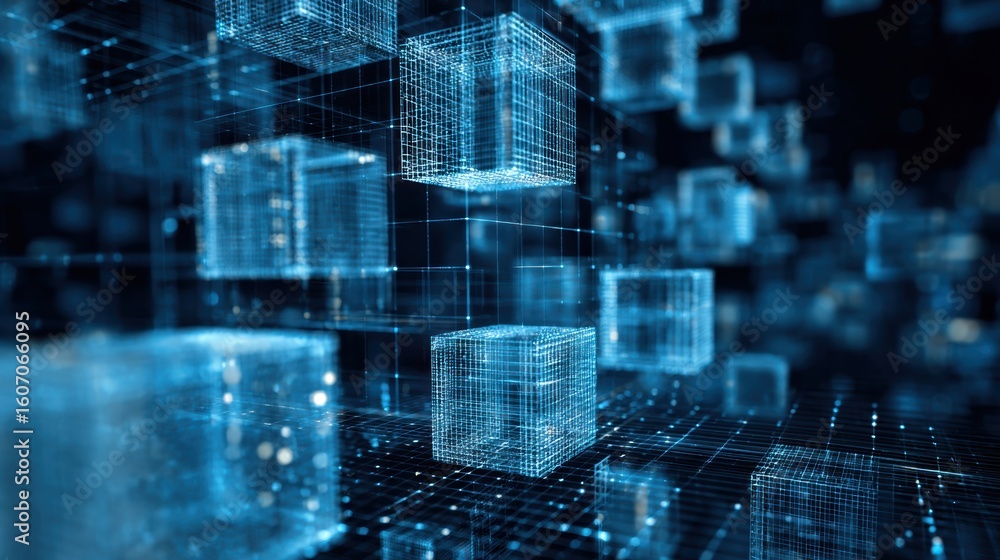 Poster abstract digital cubes and grids creating a futuristic environment powered by technology and data vi