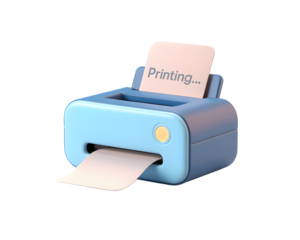 Cute 3D Printer Printing Documents with Printing Message on Transparent Background Perfect for Office and Technology Related Designs on transparent background