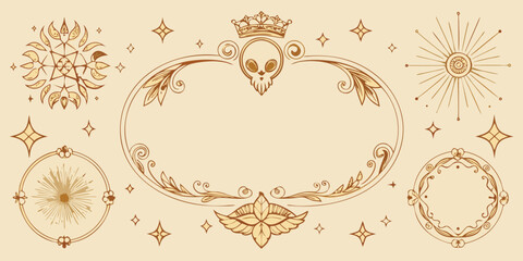 A collection of art nouveau bookmarks featuring intricate floral designs and elegant typography in vibrant colors..eps